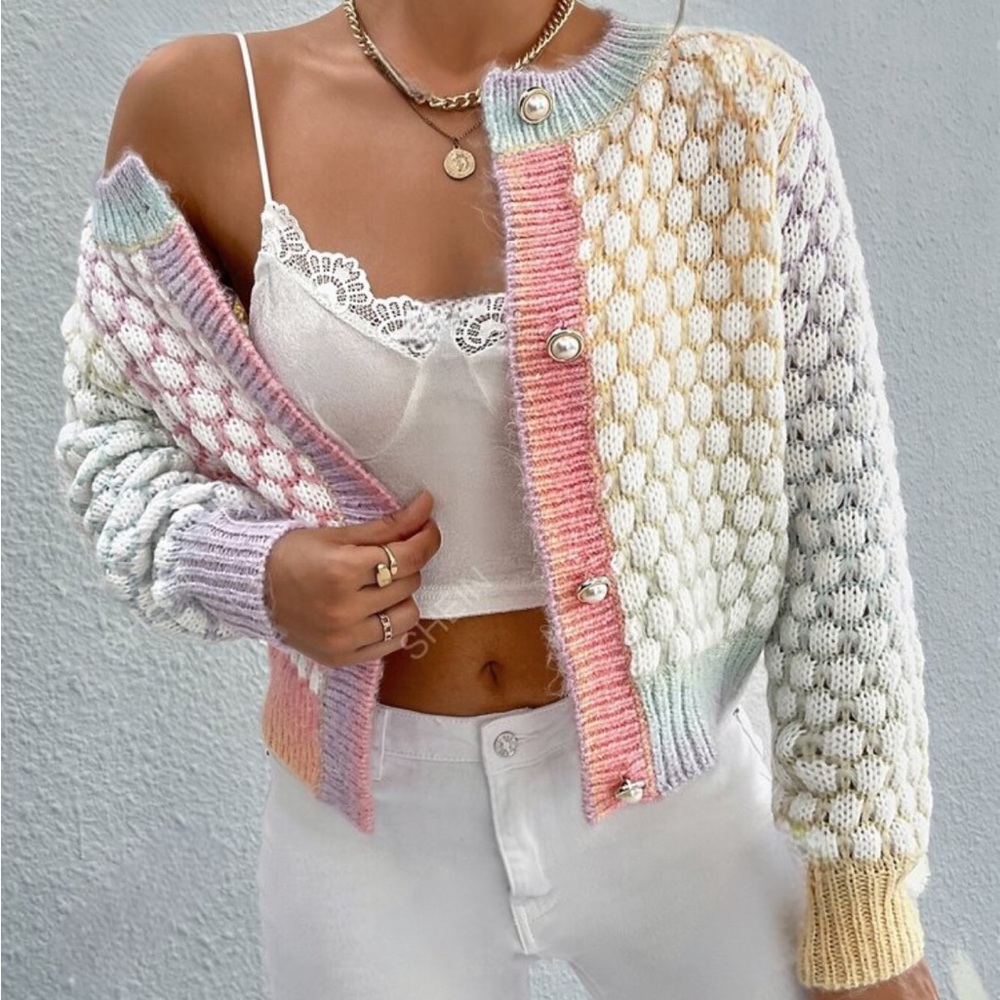 Ombre Pattern Cable Knit Drop Shoulder Sweater Ca… - image 1